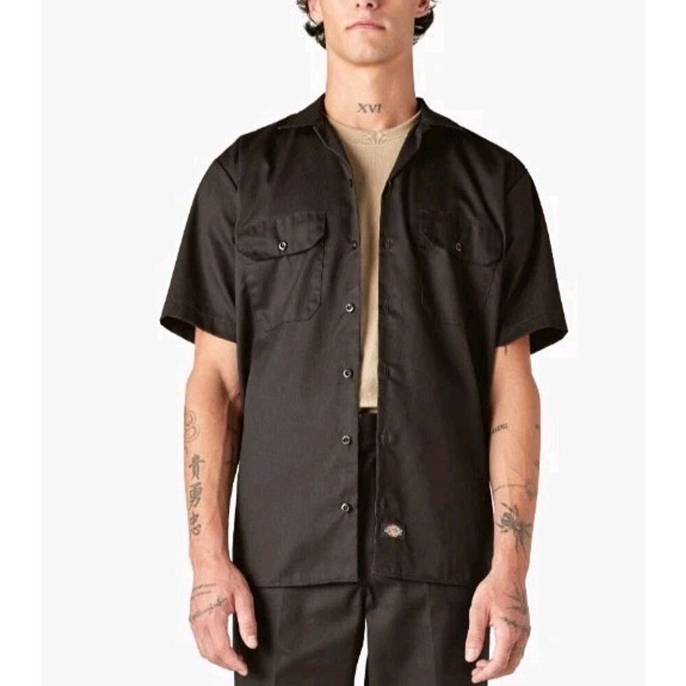 Dickies NEW PKG Black Classic Buttoned Original Short Sleeve Work Shirt Mens Med